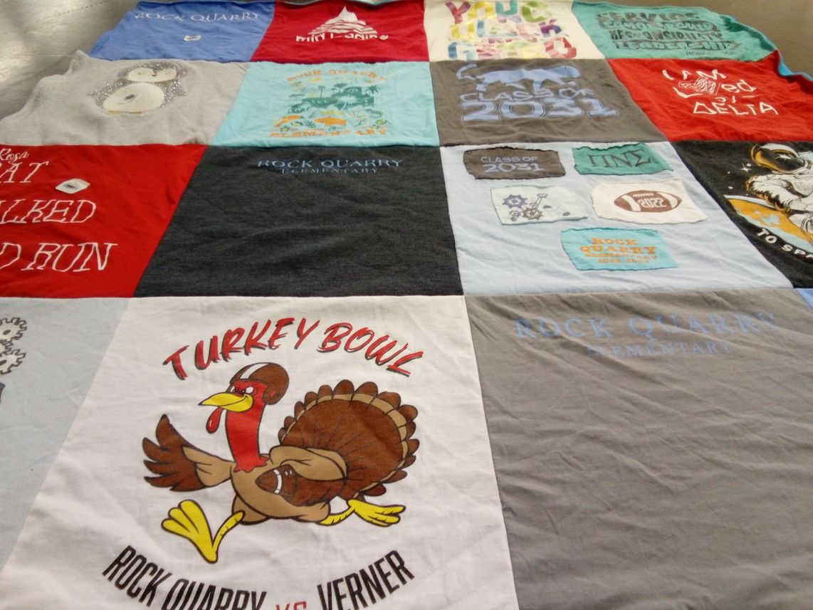T-shirt quilt from rock quarry elementary school by Gaston from AL