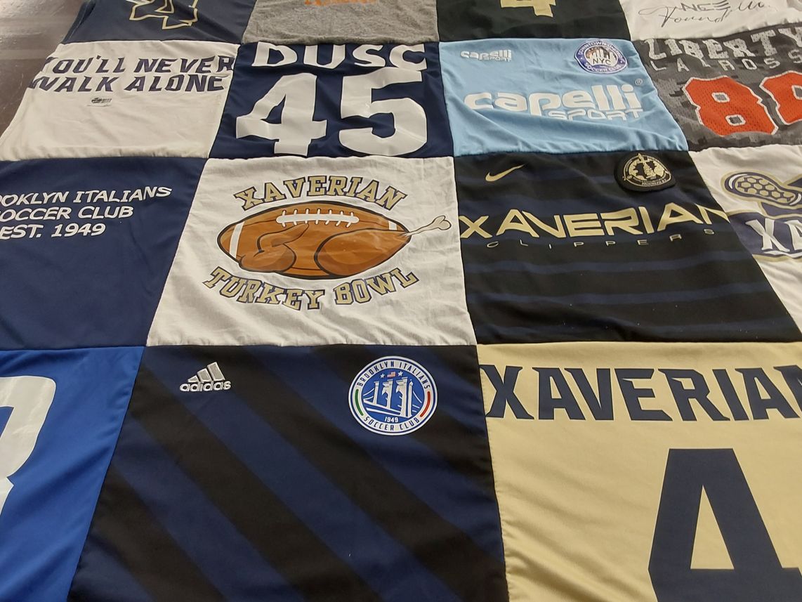 T-shirt quilt featuring xaverian clippers by Eva from NY