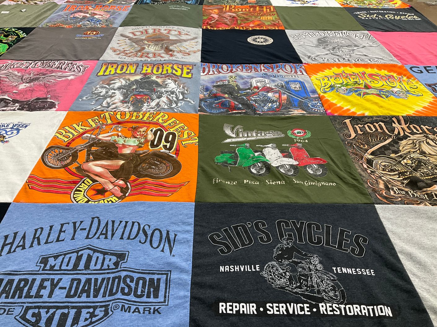 T-shirt quilt with motorcycles, biking themes by paul from TN