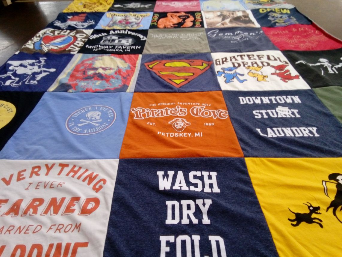 T-shirt quilt with music, golf themes by todd from FL
