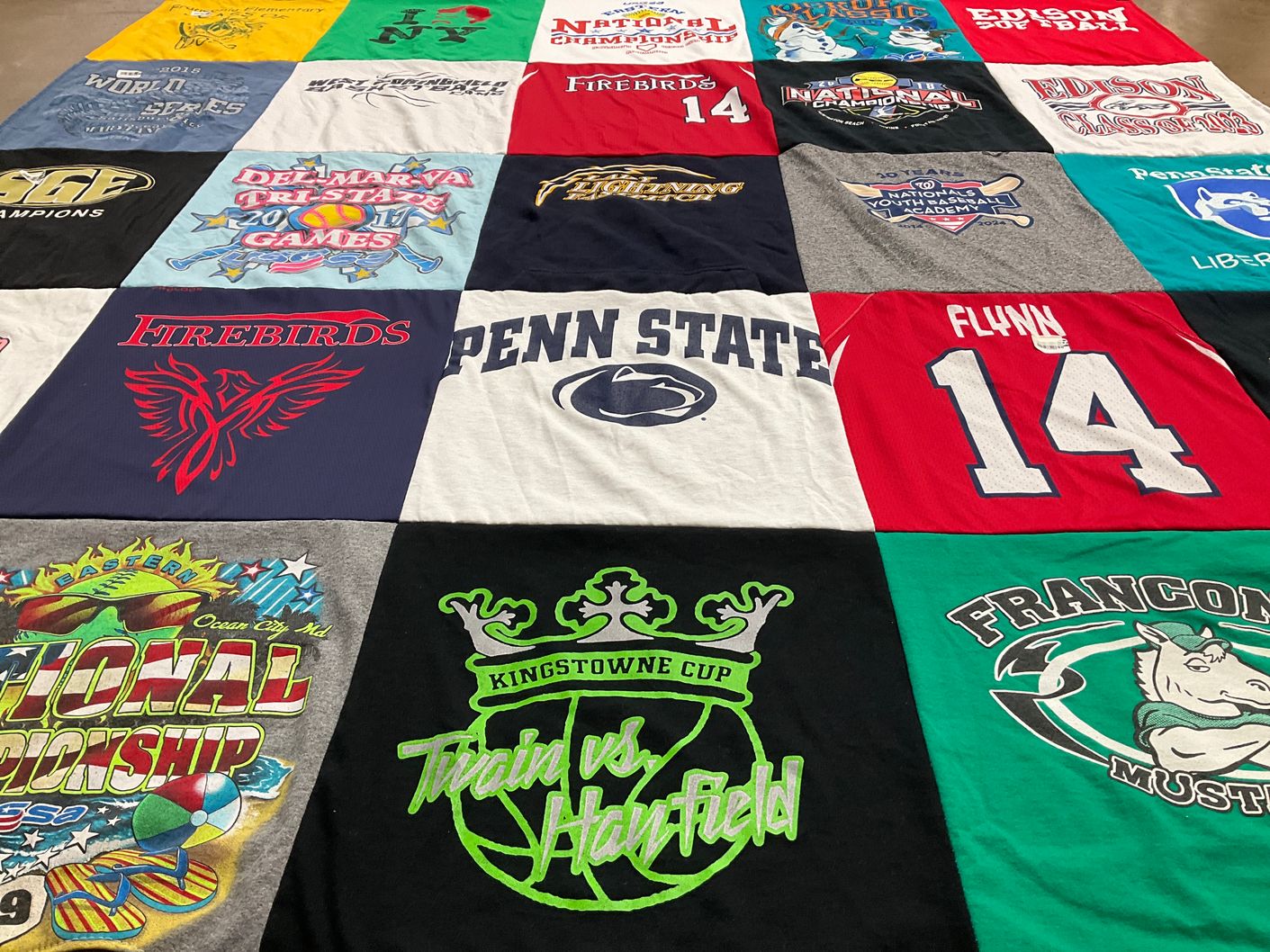 T-shirt quilt featuring firebirds, franconia mustangs by Cheryl from VA