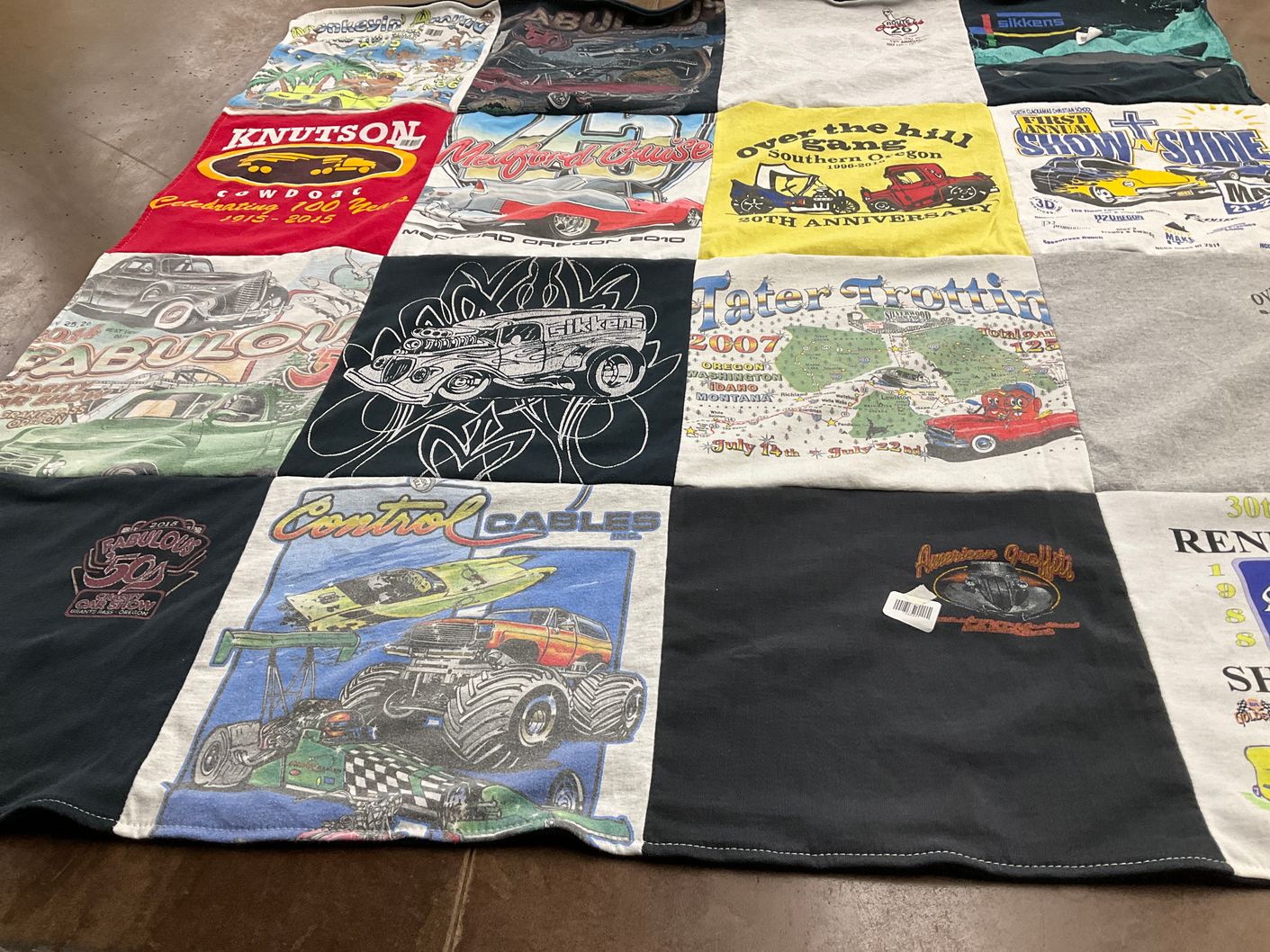 T-shirt quilt with classic cars, car shows themes by Lori from OR