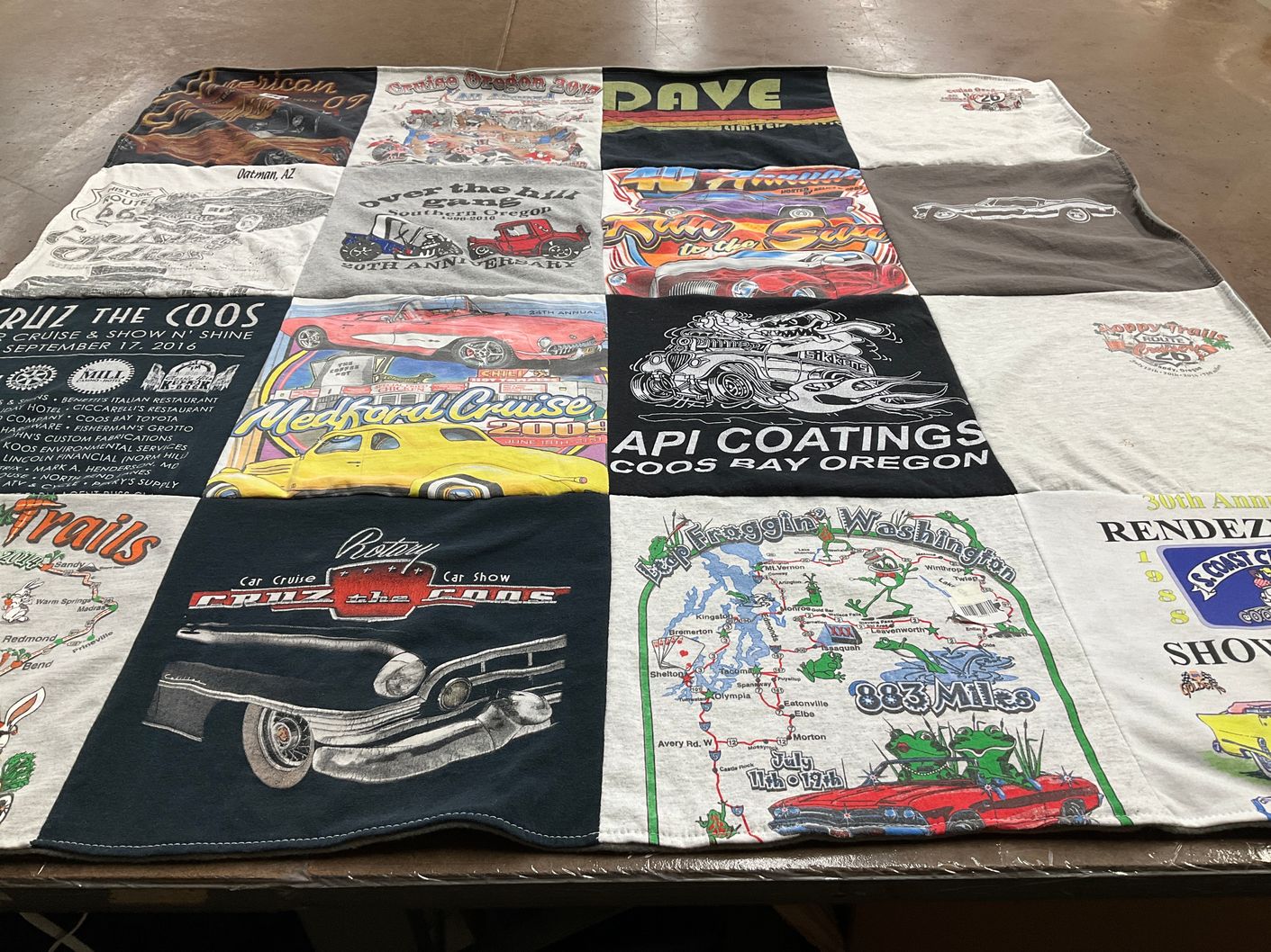 T-shirt quilt with classic cars, car shows themes by Lori from OR