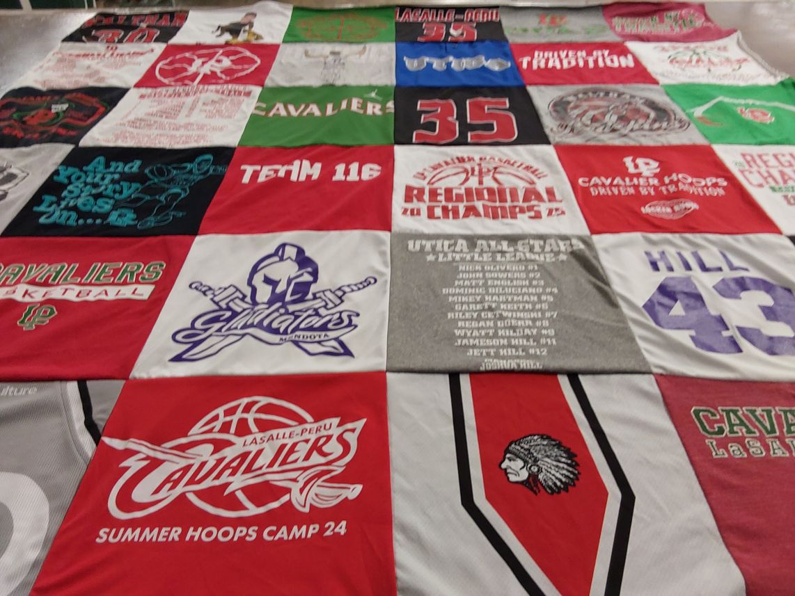 T-shirt quilt featuring lasalle-peru cavaliers basketball, gladiators mendota by Tiara from IL