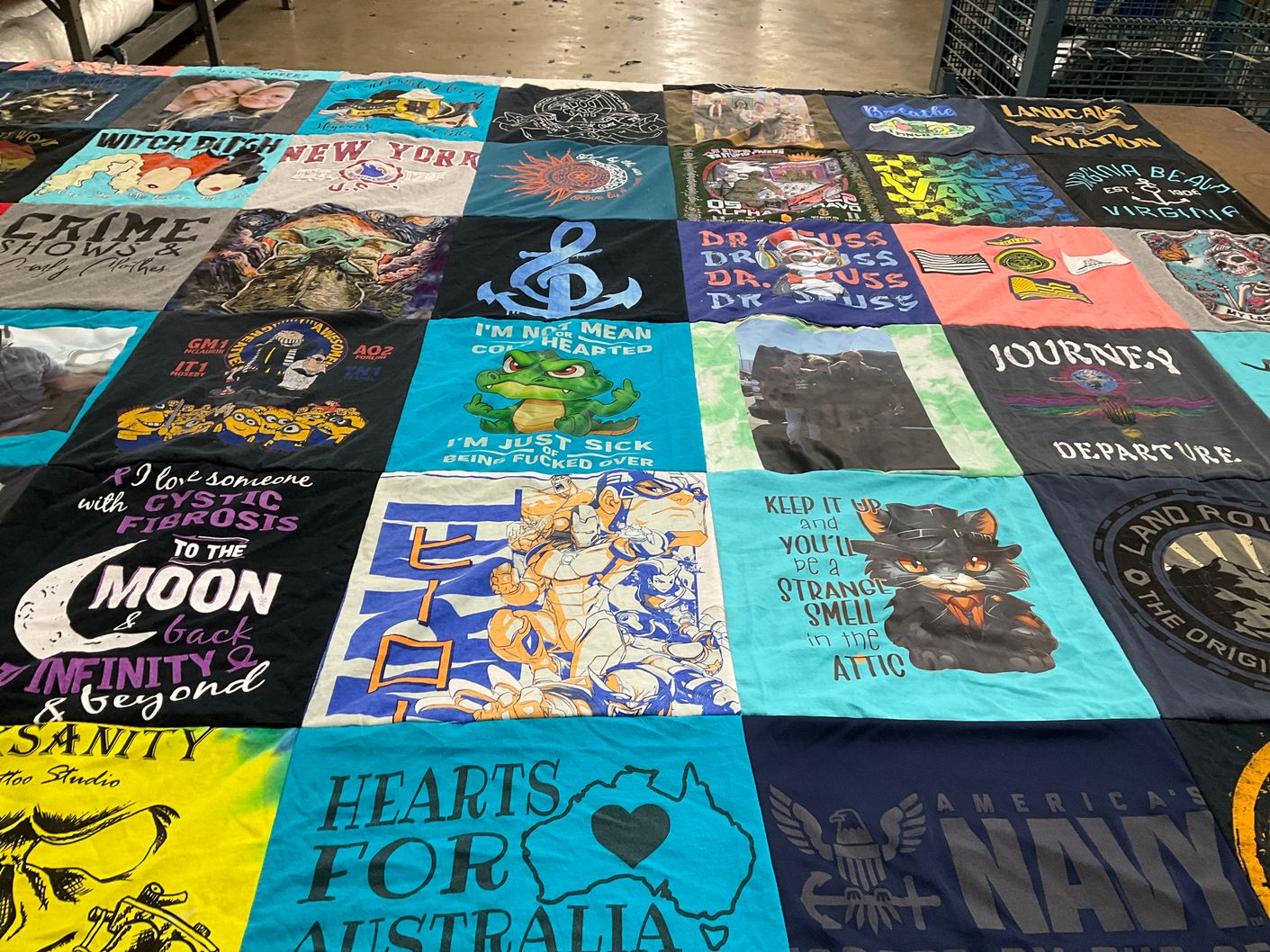 T-shirt quilt with cystic fibrosis, space themes by Patricia from NY