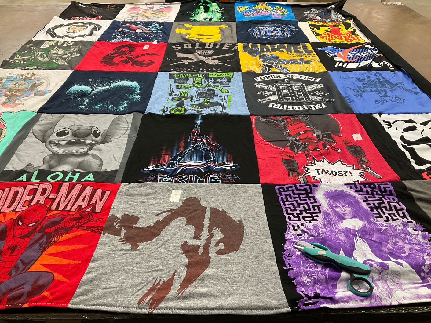 T-shirt quilt with comics, movies themes by Kharon from TX
