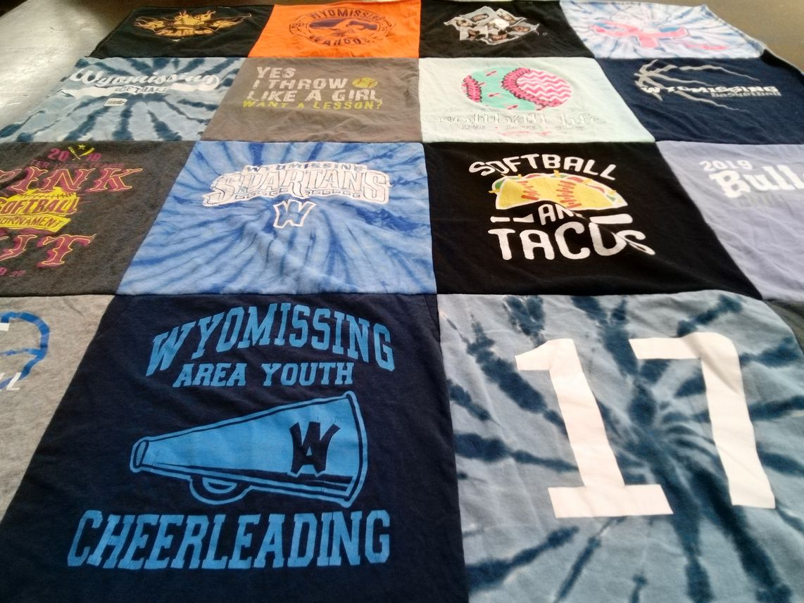 T-shirt quilt featuring wyomissing youth softball, wyomissing spartans by Corinne from PA