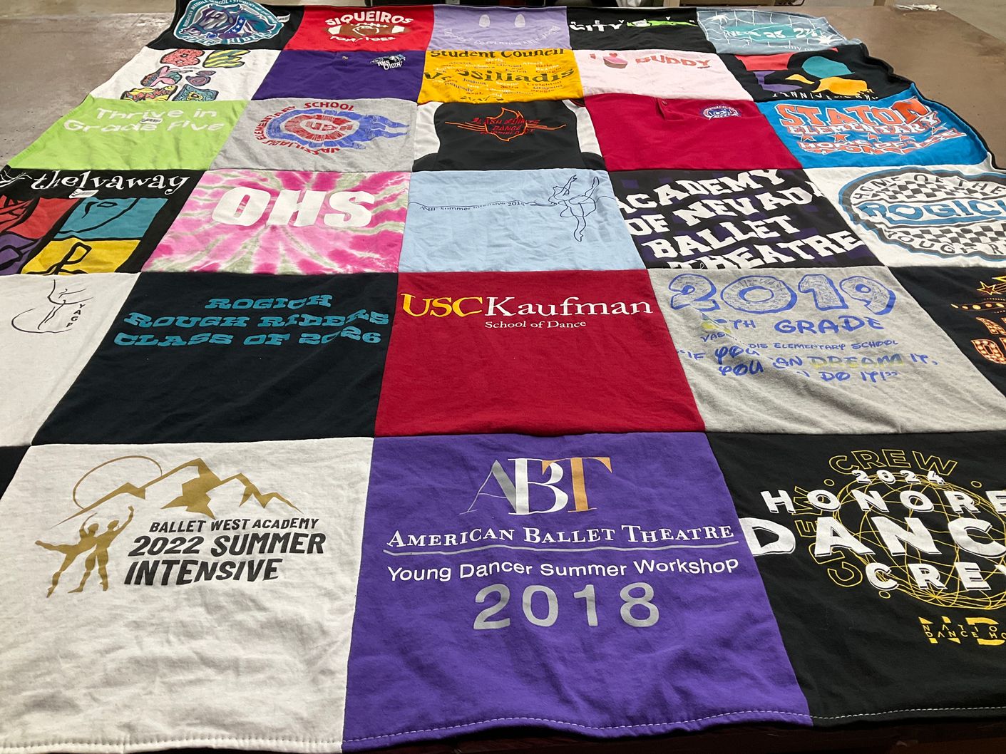 T-shirt quilt from rogich middle school, university of southern california kaufman school of dance by Jenn from NV