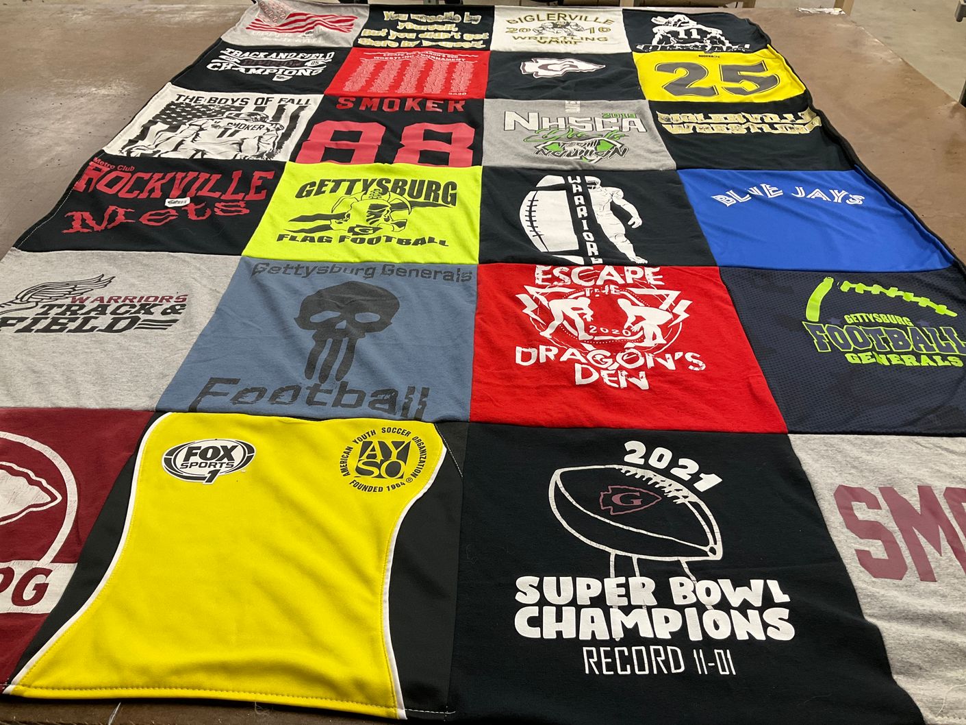 T-shirt quilt featuring gettysburg generals, rockville nets by Savanna from PA