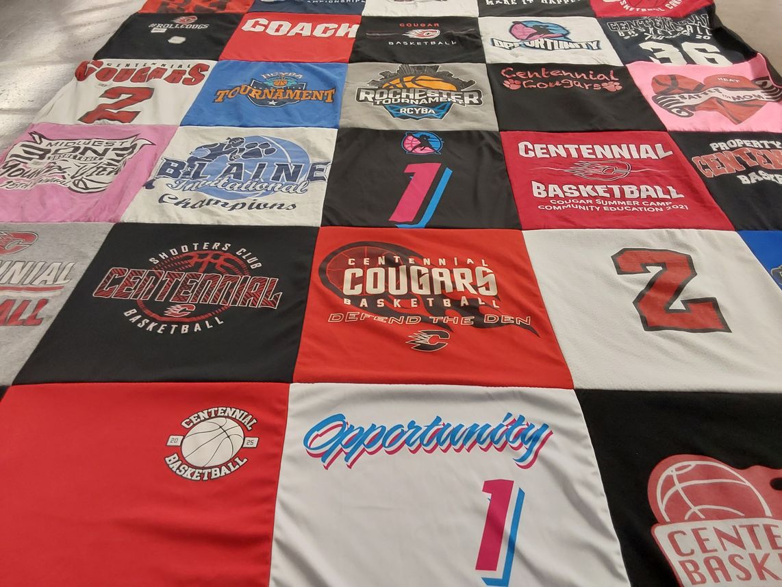 T-shirt quilt featuring centennial cougars basketball by Kristi from MN
