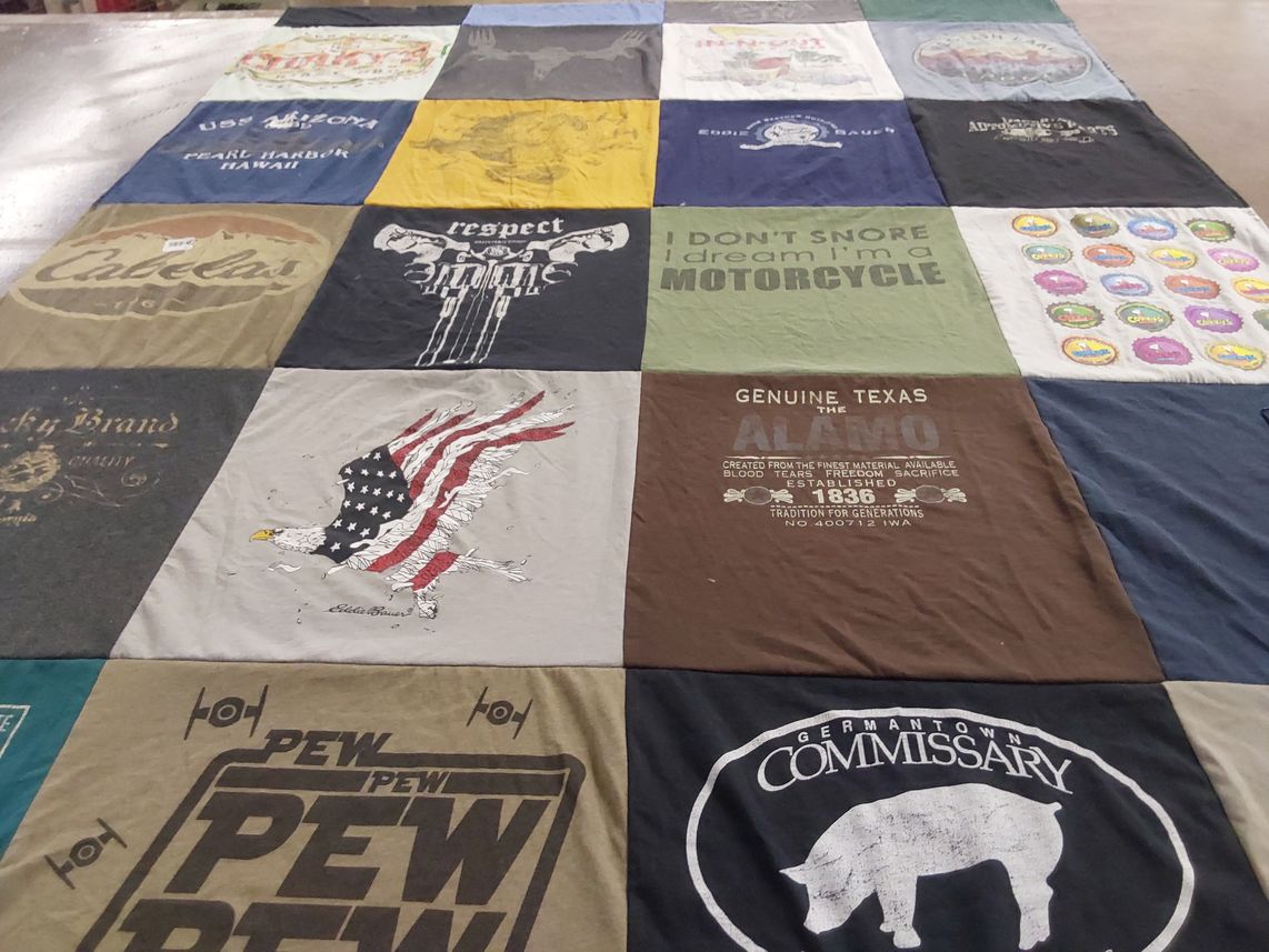 T-shirt quilt with outdoors, hunting themes by Rebekah from ID