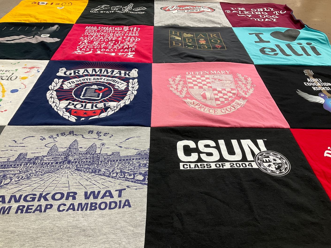 T-shirt quilt from california state university northridge, queen mary university by Lia from CA