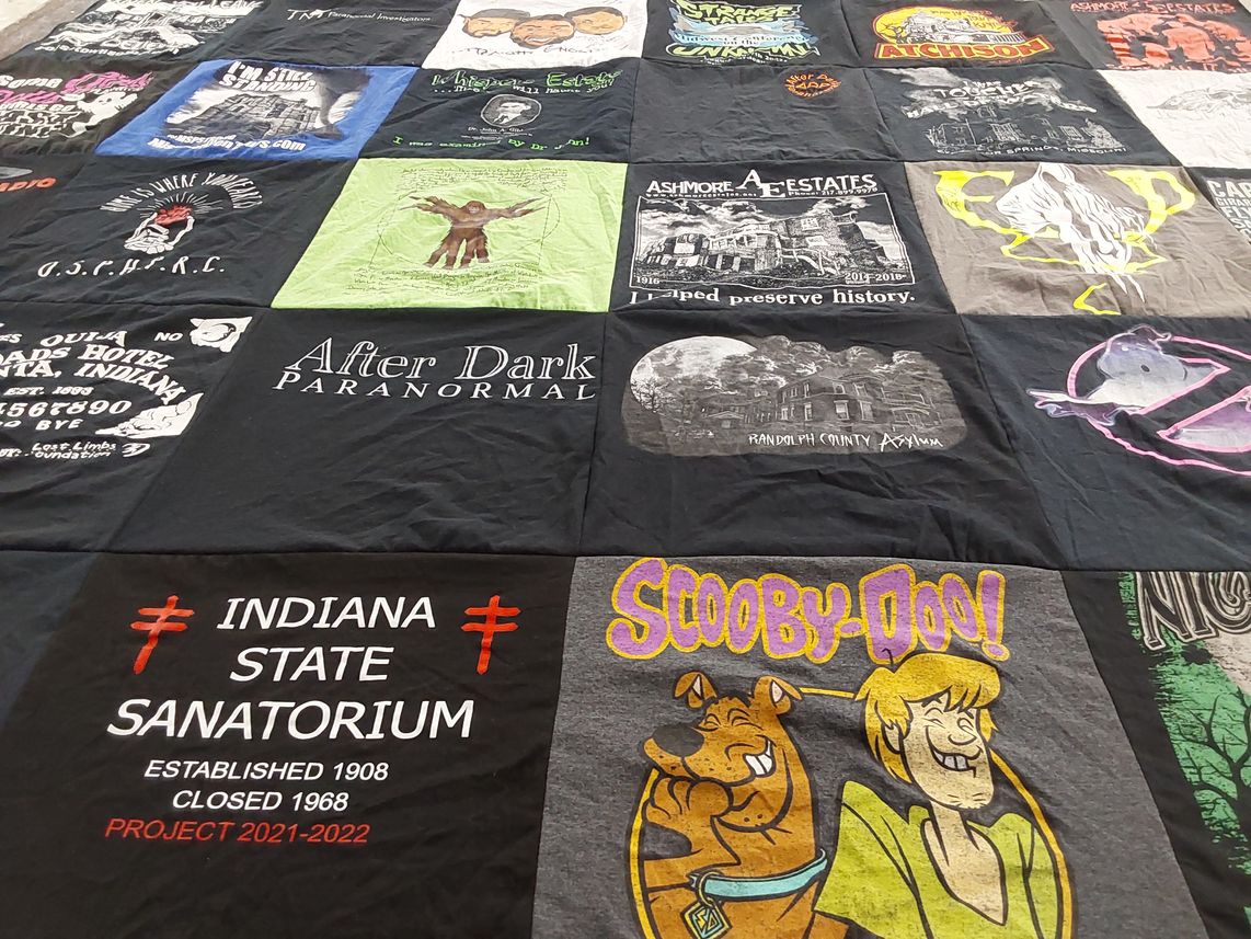 T-shirt quilt with paranormal, ghost hunting themes by Teri from IL