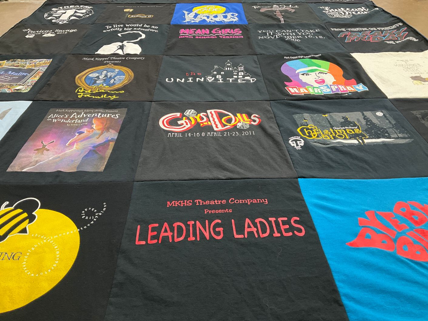 T-shirt quilt with theatre, musicals themes by Alejandra from CA