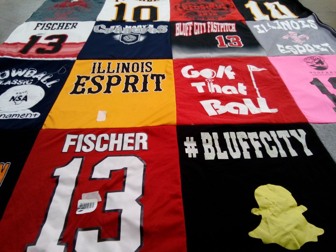 T-shirt quilt featuring bluff city fastpitch by Leann from IL