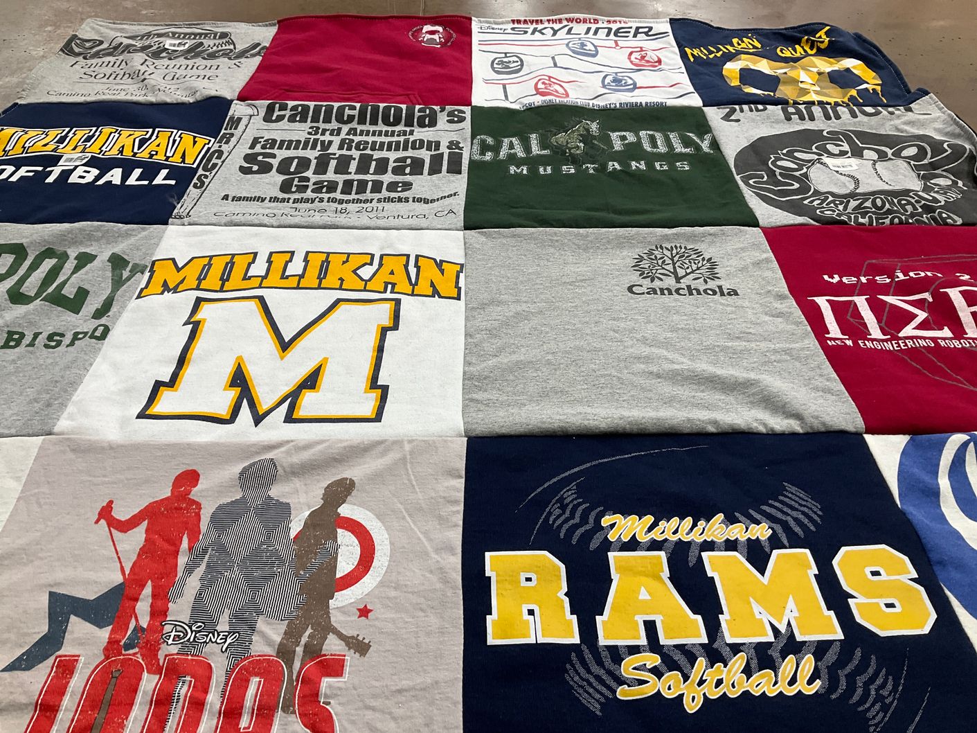 T-shirt quilt featuring millikan rams softball, cal poly mustangs by Christopher from CA