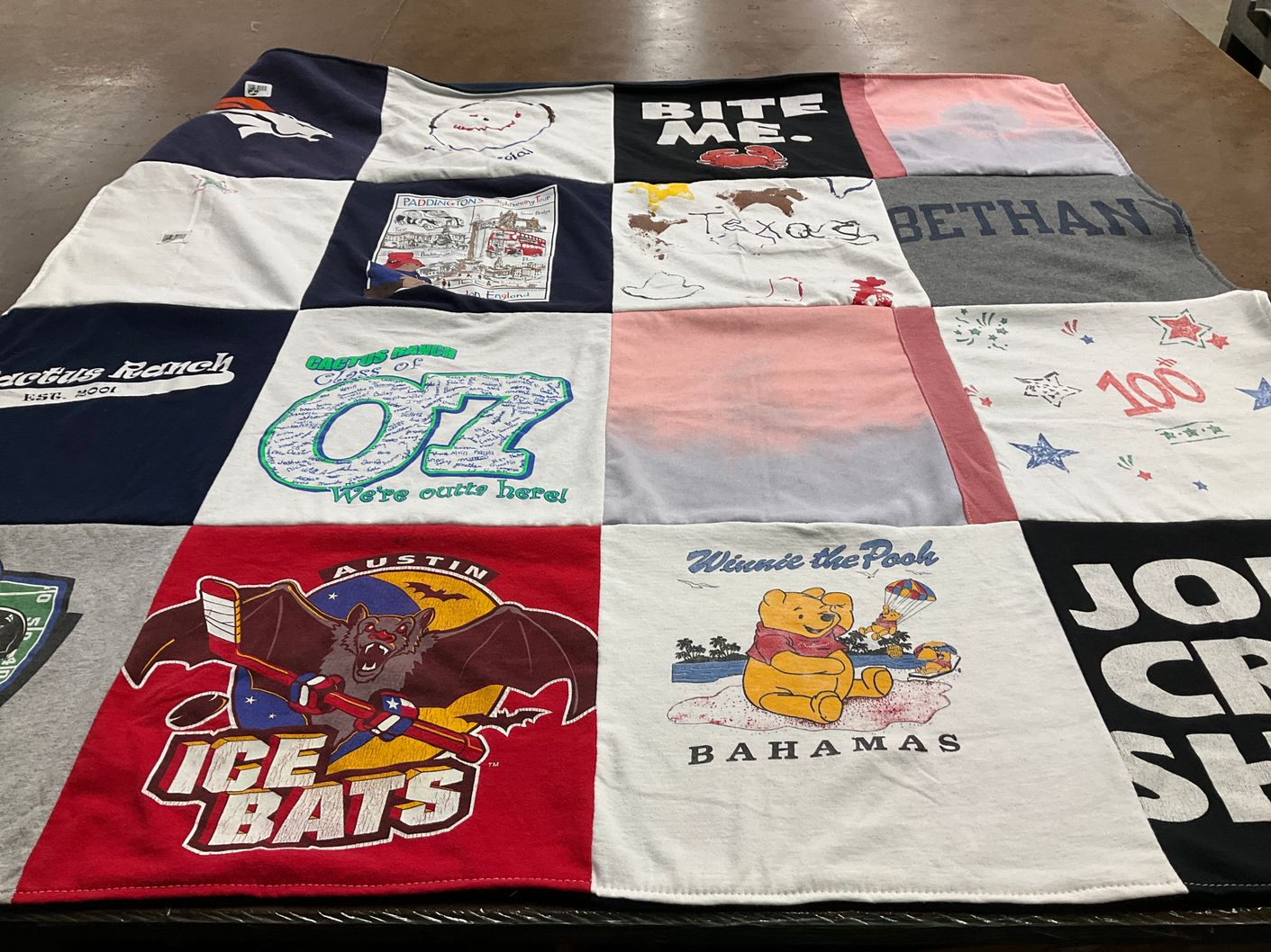 T-shirt quilt featuring austin ice bats by Deborah from TX