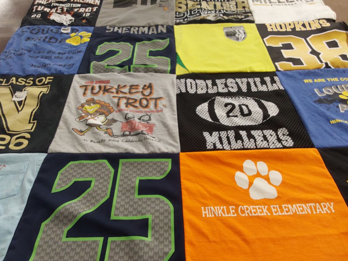 T-shirt quilt from noblesville millers high school, hinkle creek elementary by Amy from IN