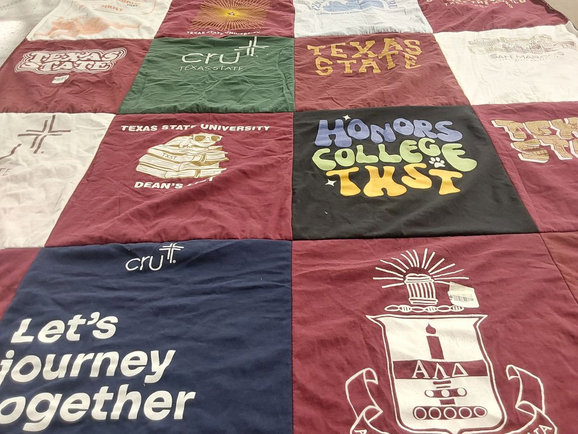 T-shirt quilt from texas state university by Leslie from TX