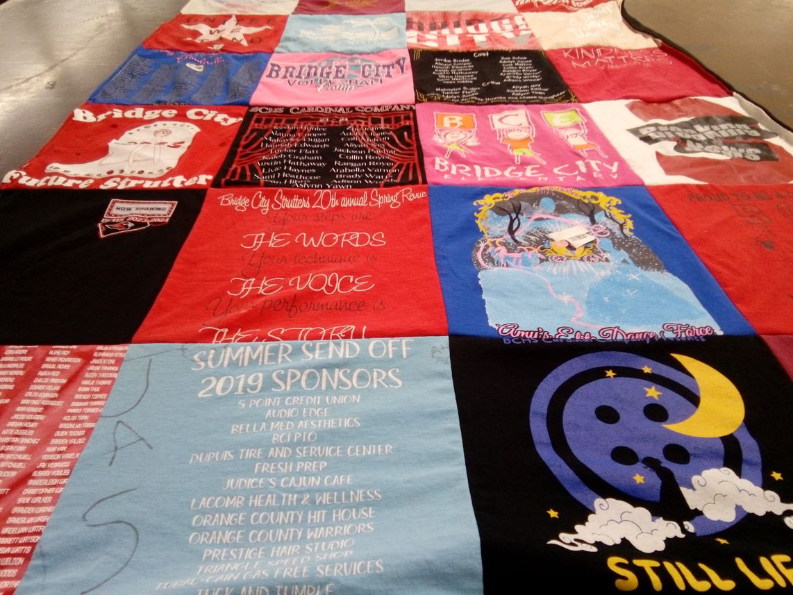 T-shirt quilt from bridge city high school by Beverly from TX