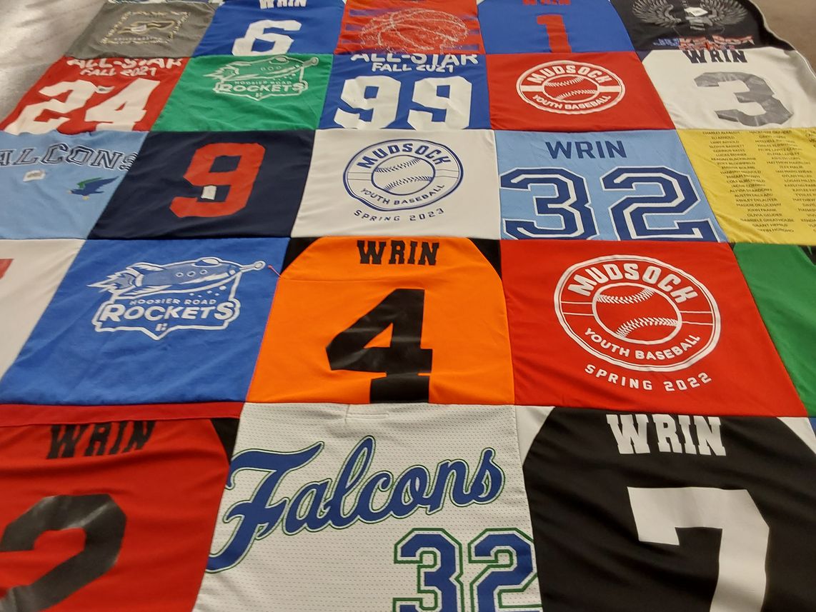 T-shirt quilt featuring hoosier road rockets, falcons by Melissa from IN