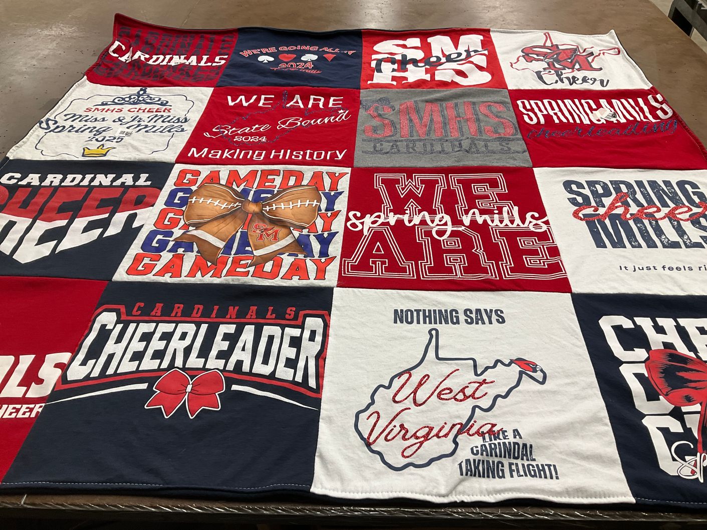 T-shirt quilt featuring spring mills cardinals by Roberta from WV