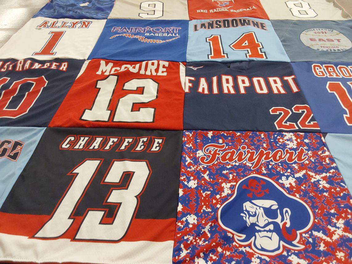 T-shirt quilt featuring fairport high school baseball team by Erin from NY