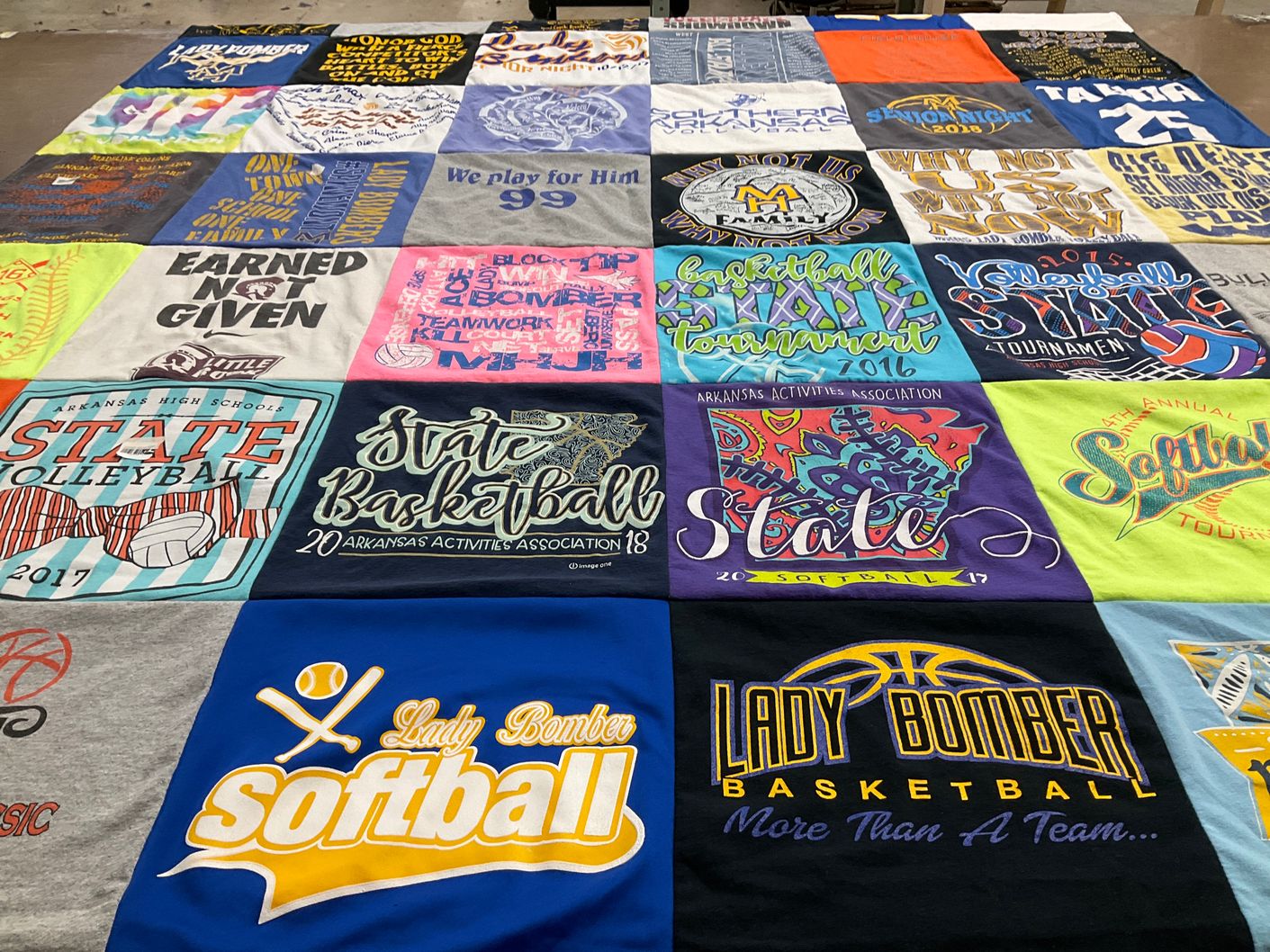 T-shirt quilt featuring lady bomber basketball, lady bomber softball by Natalie from AR