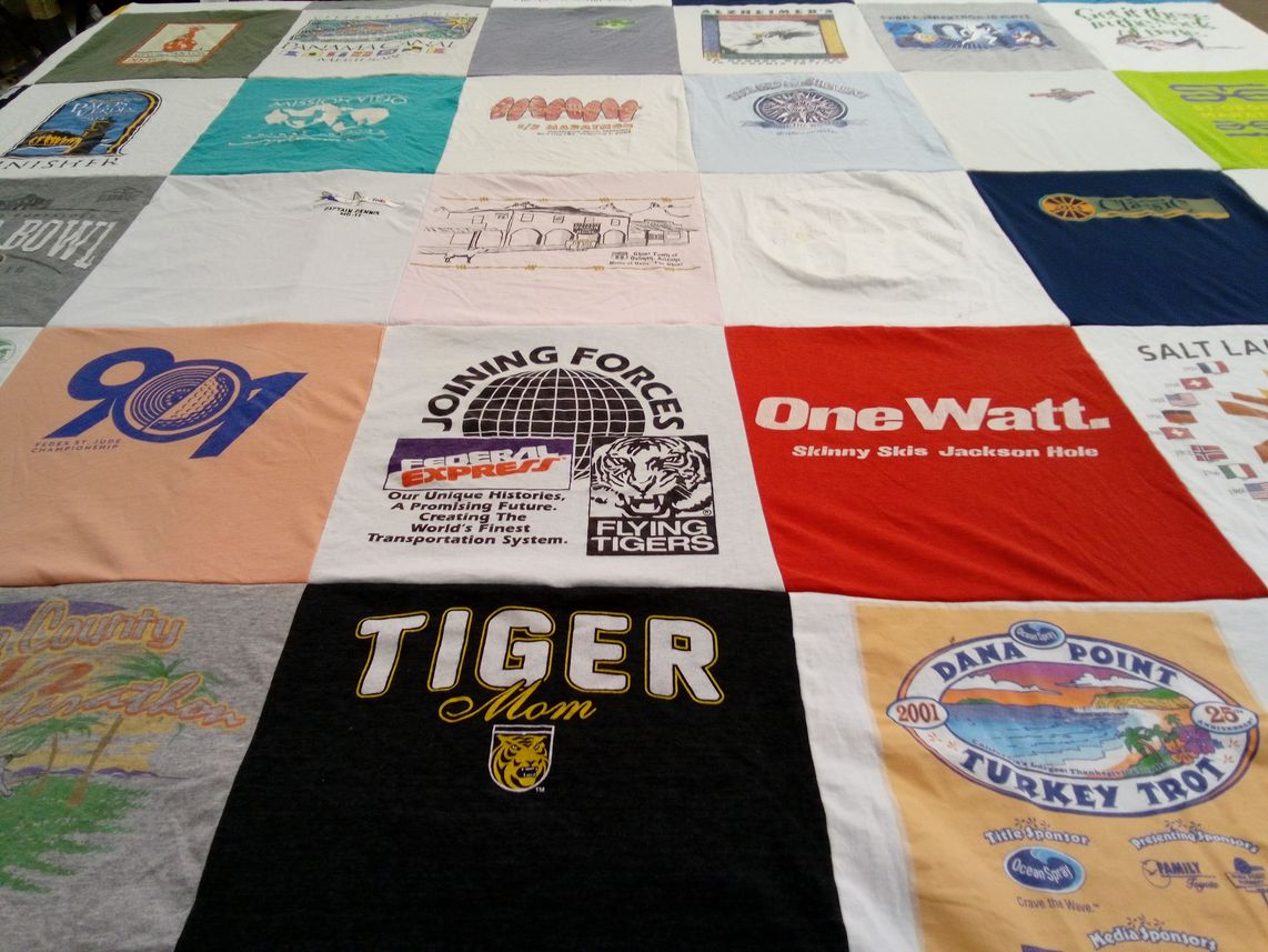 T-shirt quilt with skiing, outdoor activities themes by Susan from UT