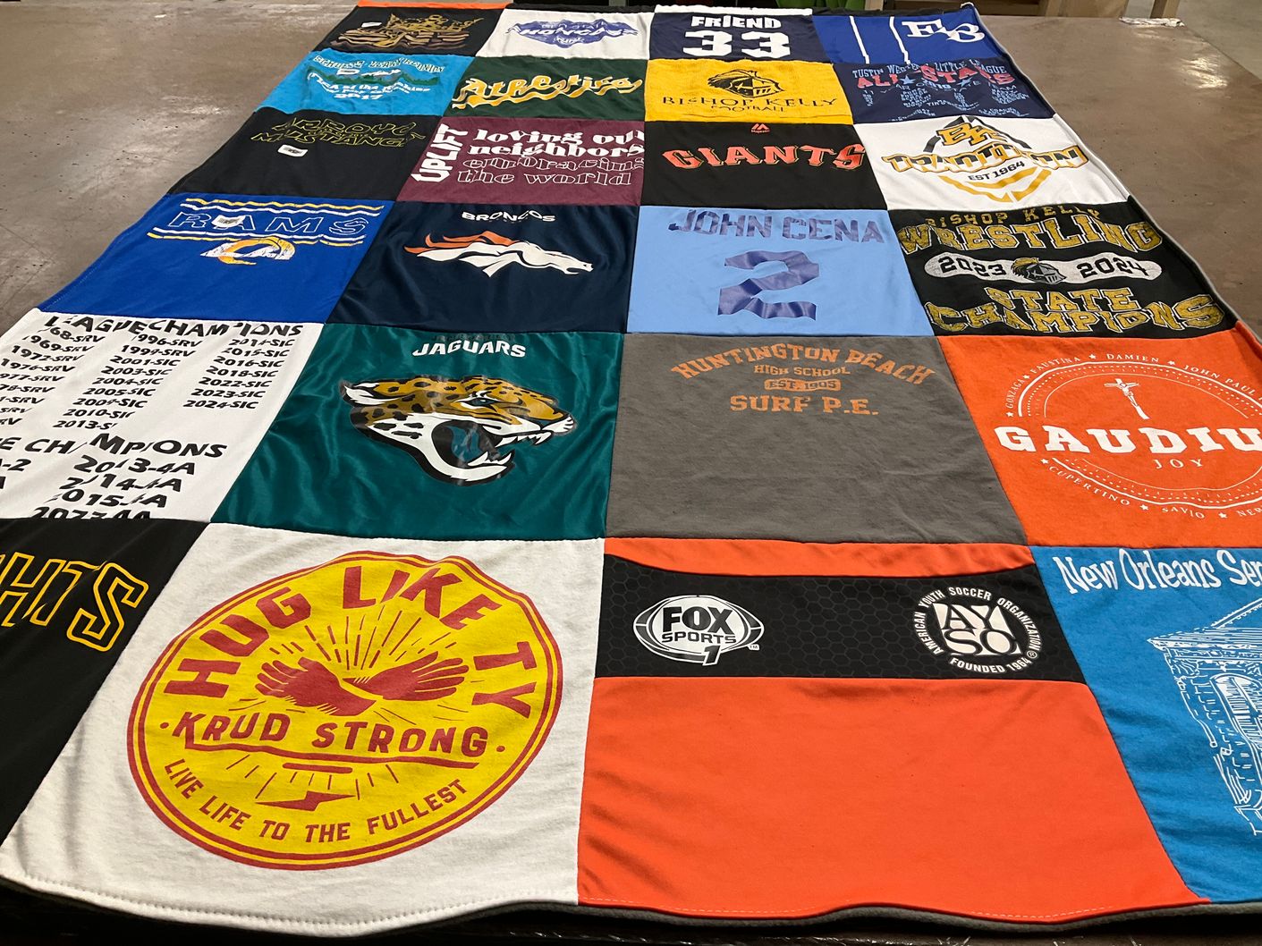 T-shirt quilt featuring denver broncos, los angeles rams by Holly from ID