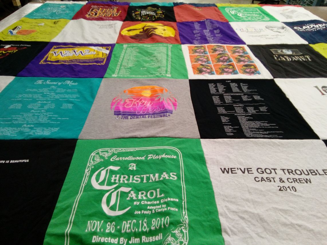 T-shirt quilt with theater, performing arts themes by Hagelstein from GA