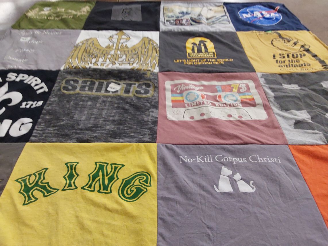 T-shirt quilt with animal rights, charity themes by monica from LA