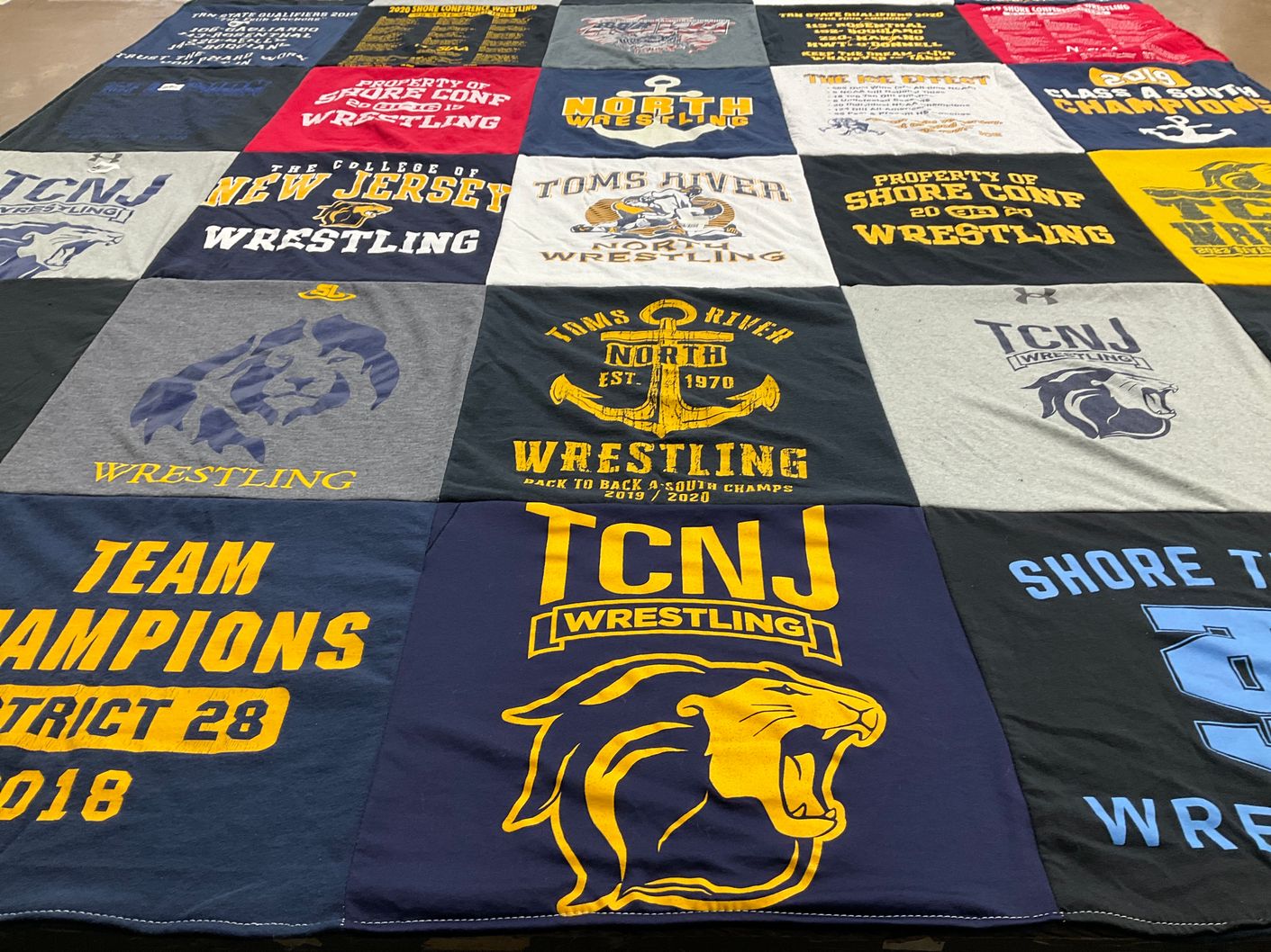 T-shirt quilt featuring toms river north high school wrestling, toms river high school wrestling by michelle from NJ