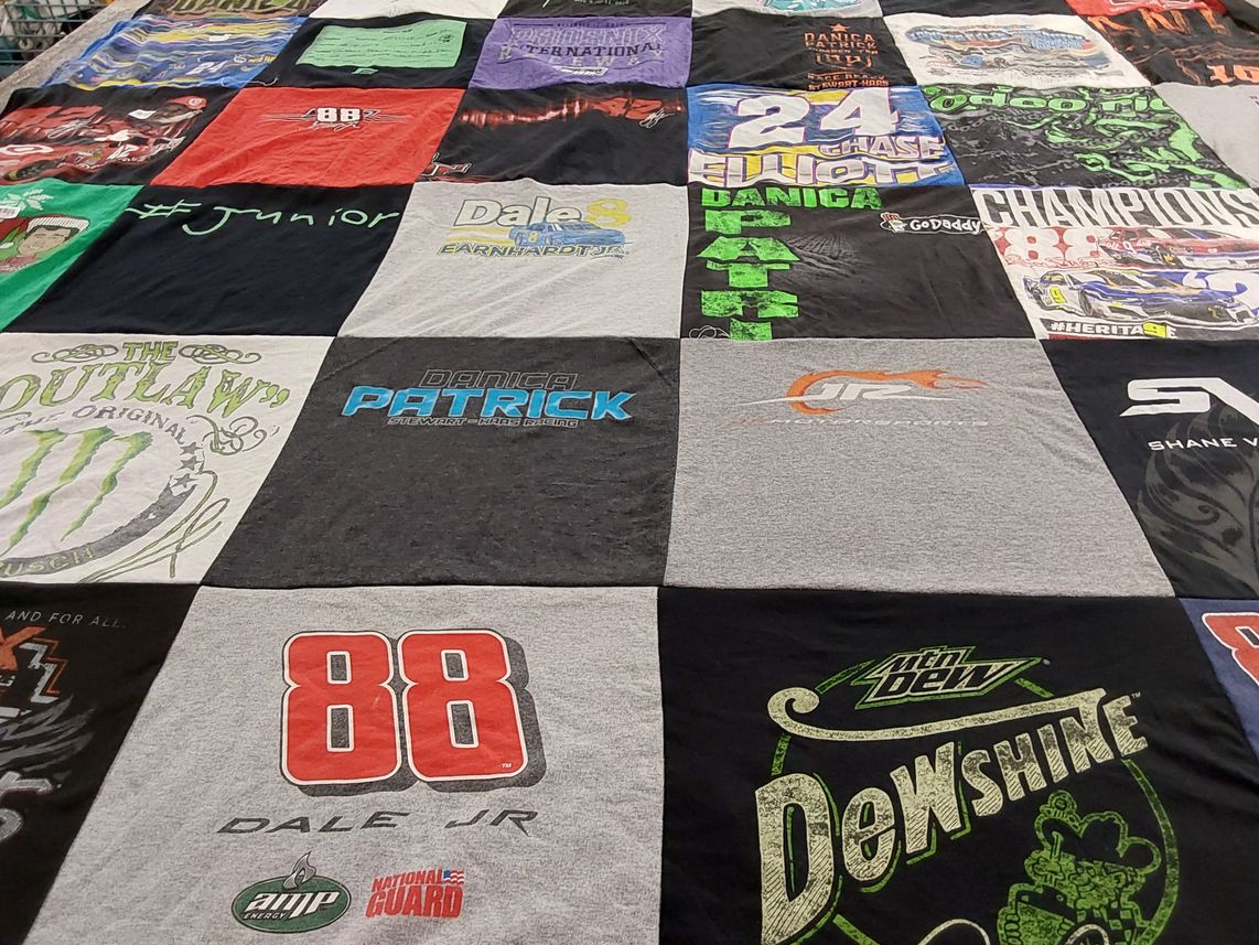 T-shirt quilt with nascar, racing themes by Danica from AZ