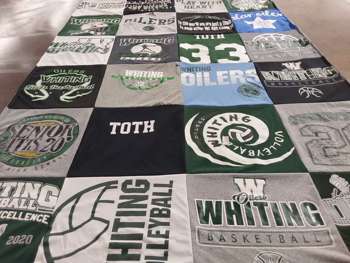 T-shirt quilt featuring whiting oilers basketball, whiting oilers volleyball by Jennifer from IN