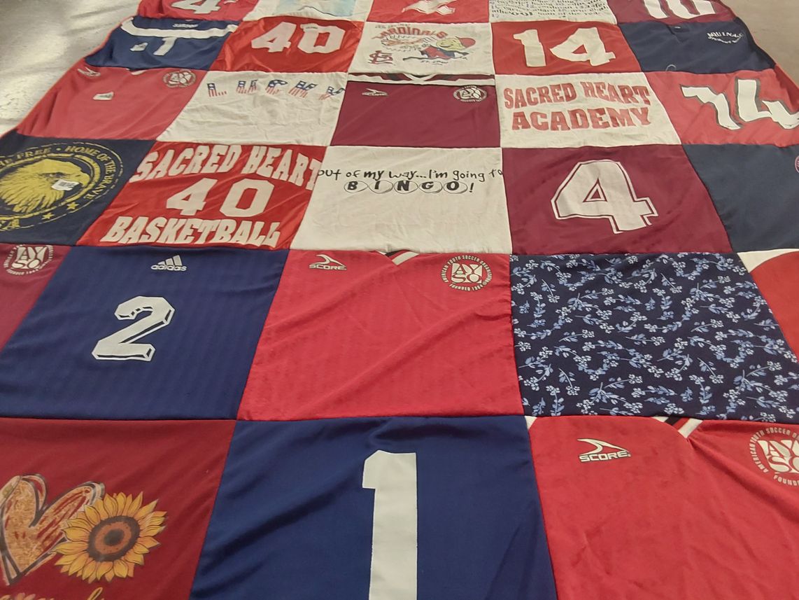 T-shirt quilt from sacred heart academy by Kathleen from CA