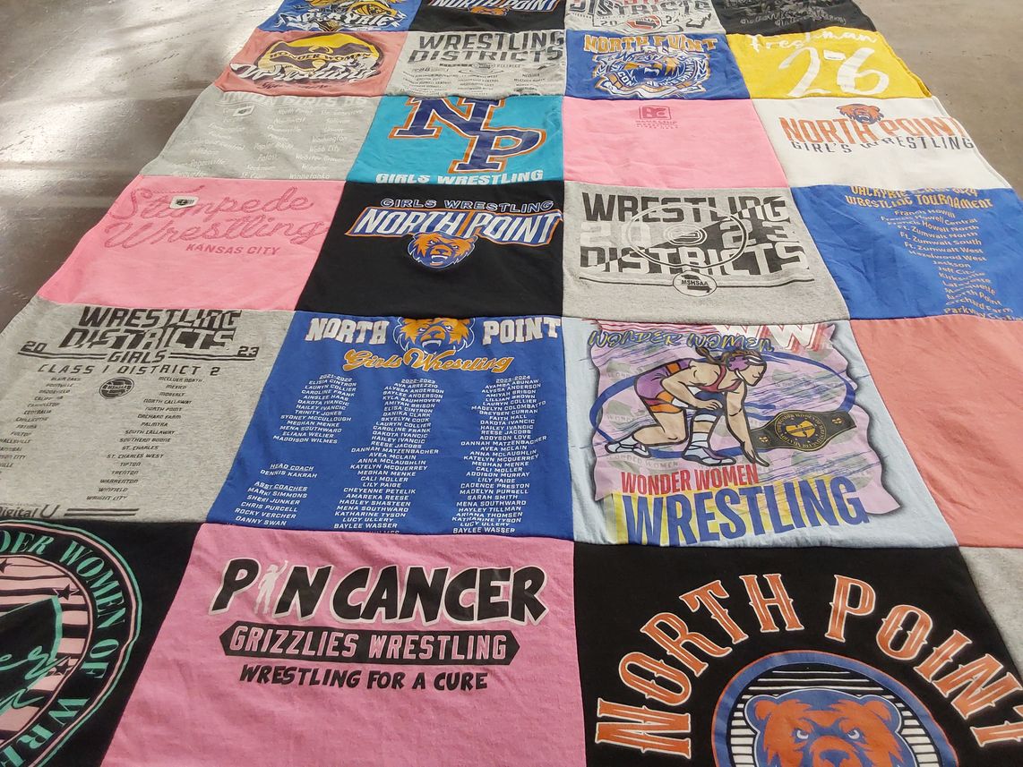 T-shirt quilt featuring north point girls wrestling, grizzlies wrestling by Guy from MO