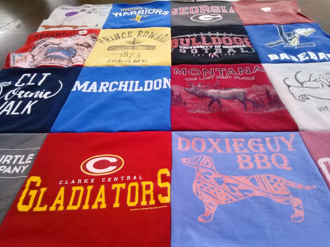 T-shirt quilt featuring georgia bulldogs, clarke central gladiators by Monica from NC