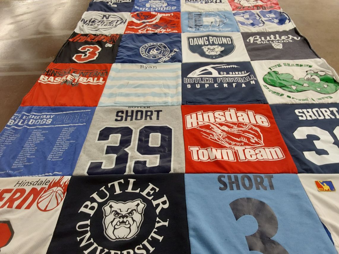 T-shirt quilt featuring butler university, hinhsdale town team by Cindy from IL