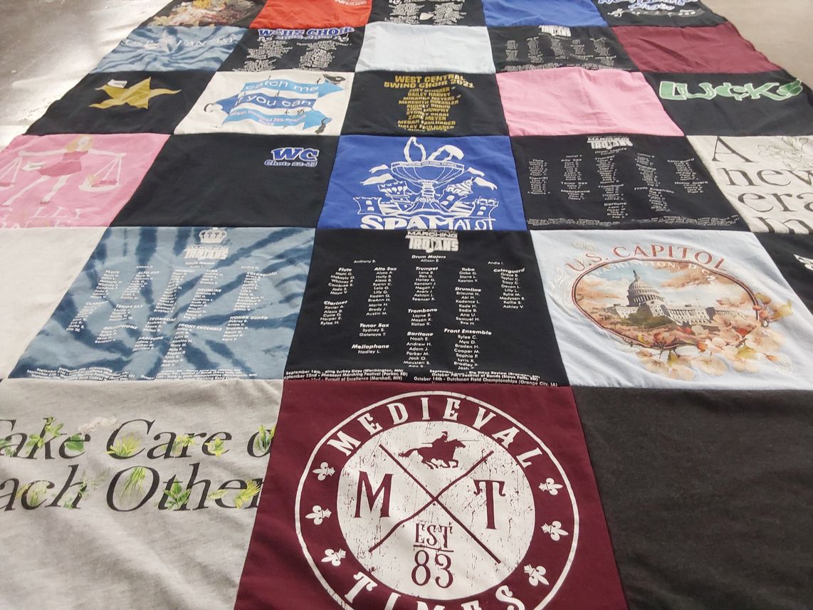 T-shirt quilt with music, community themes by Kelly from SD