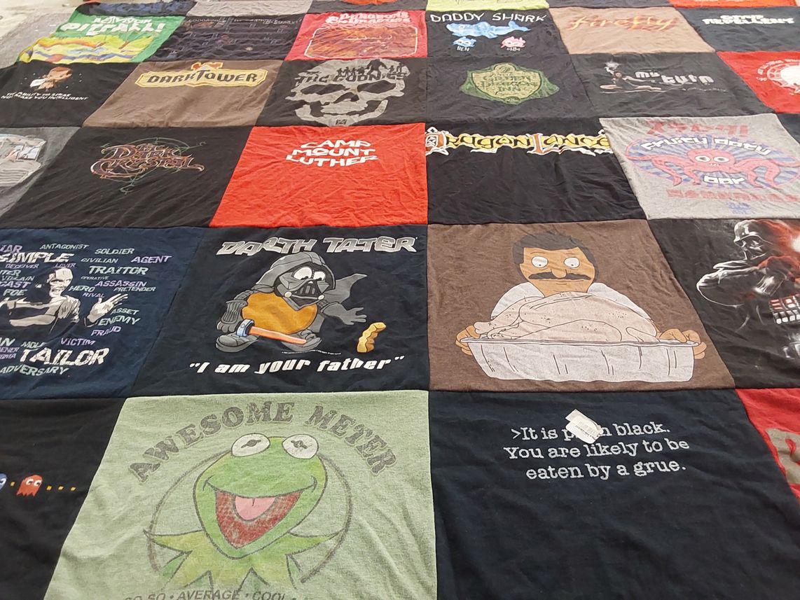 T-shirt quilt with television, movies themes by Andrew from PA