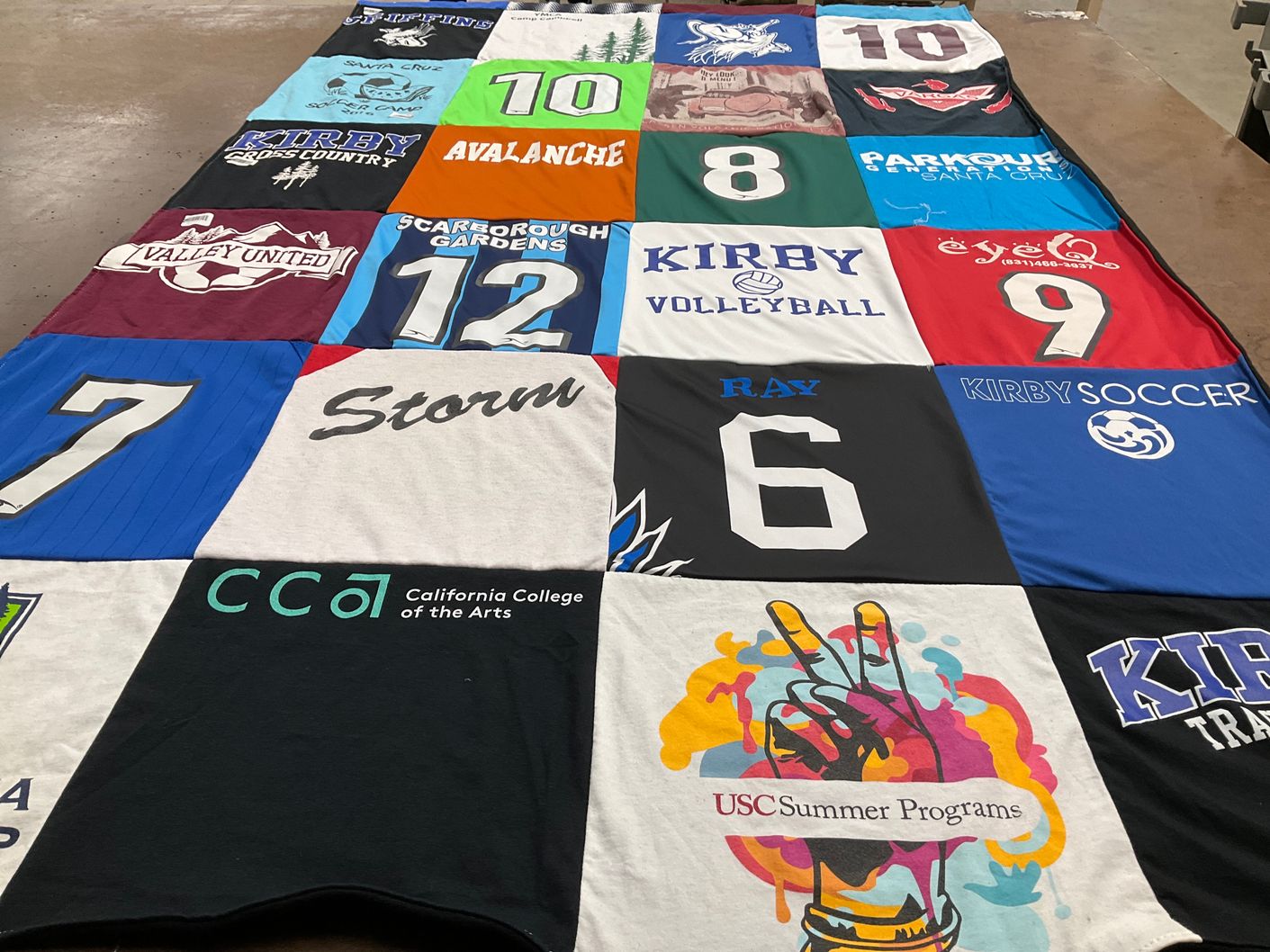 T-shirt quilt featuring kirby soccer, kirby volleyball by Joyce from CA