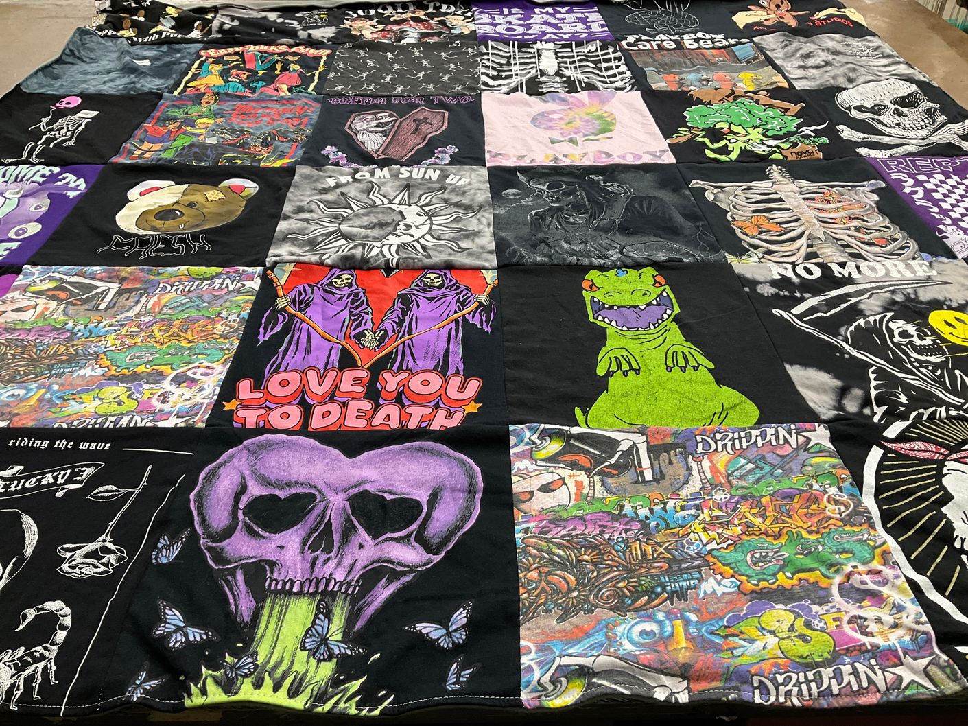 T-shirt quilt with graphic design, skull art themes by Victoria from NJ