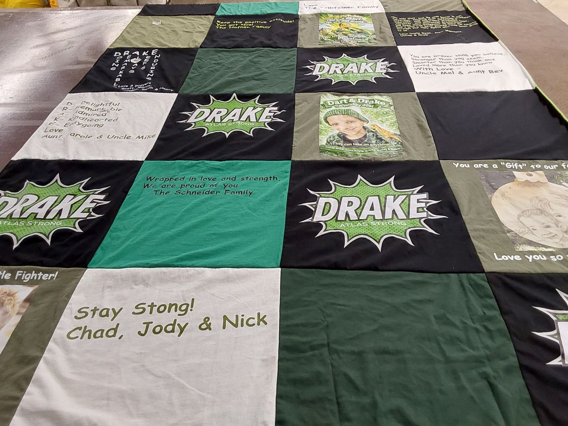 T-shirt quilt with support, family themes by Marcy from MI