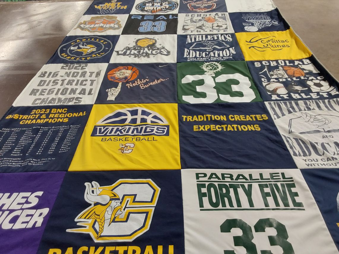 T-shirt quilt featuring cadillac high school viking basketball by Maria from MI