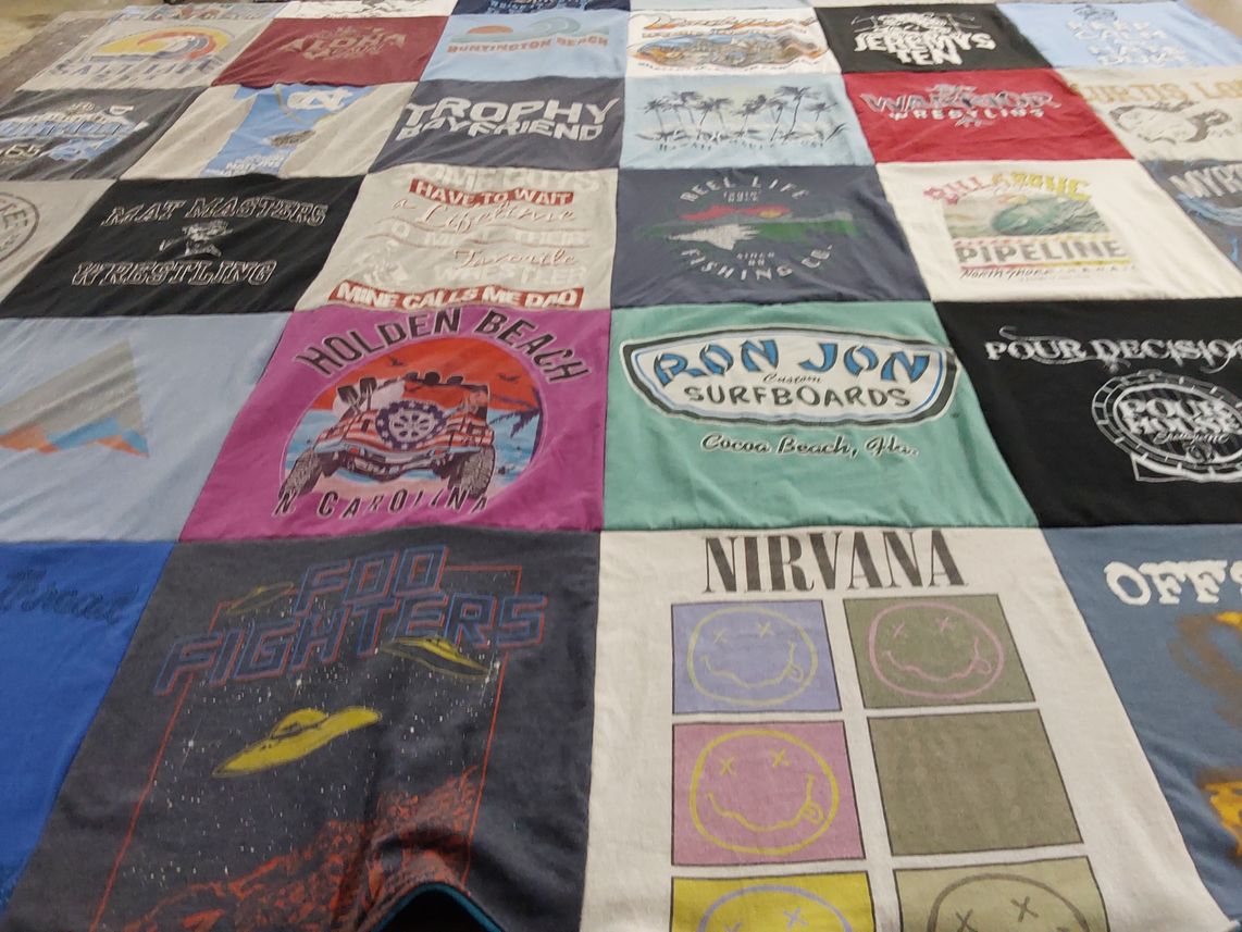 T-shirt quilt with music, beach life themes by Victoria from NC