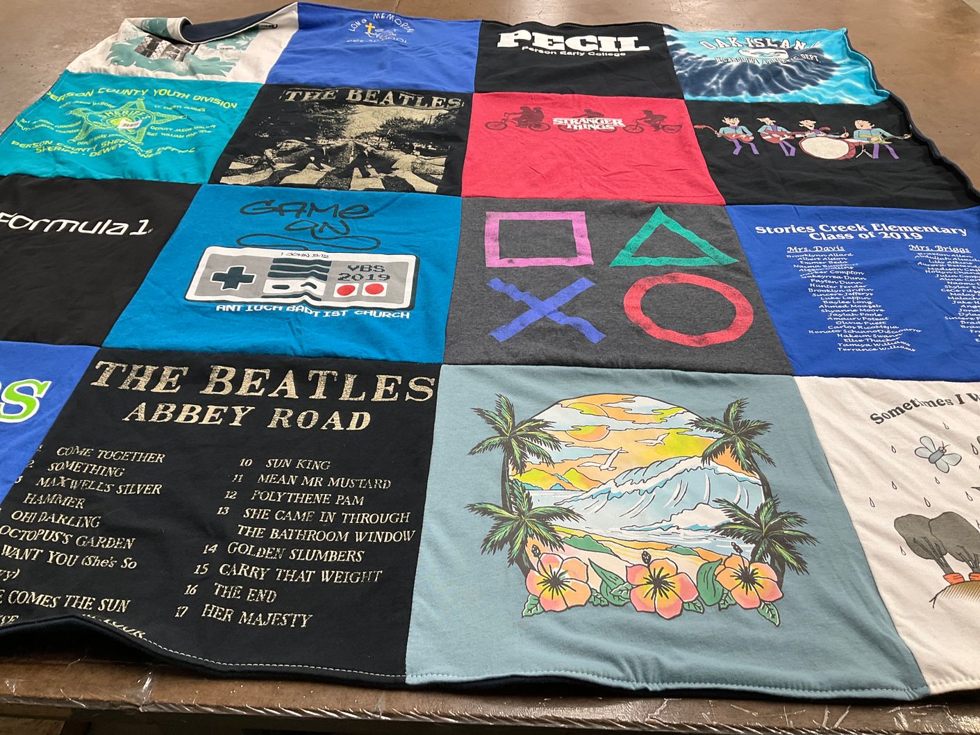 T-shirt quilt from stories creek elementary school by Fox’s from NC