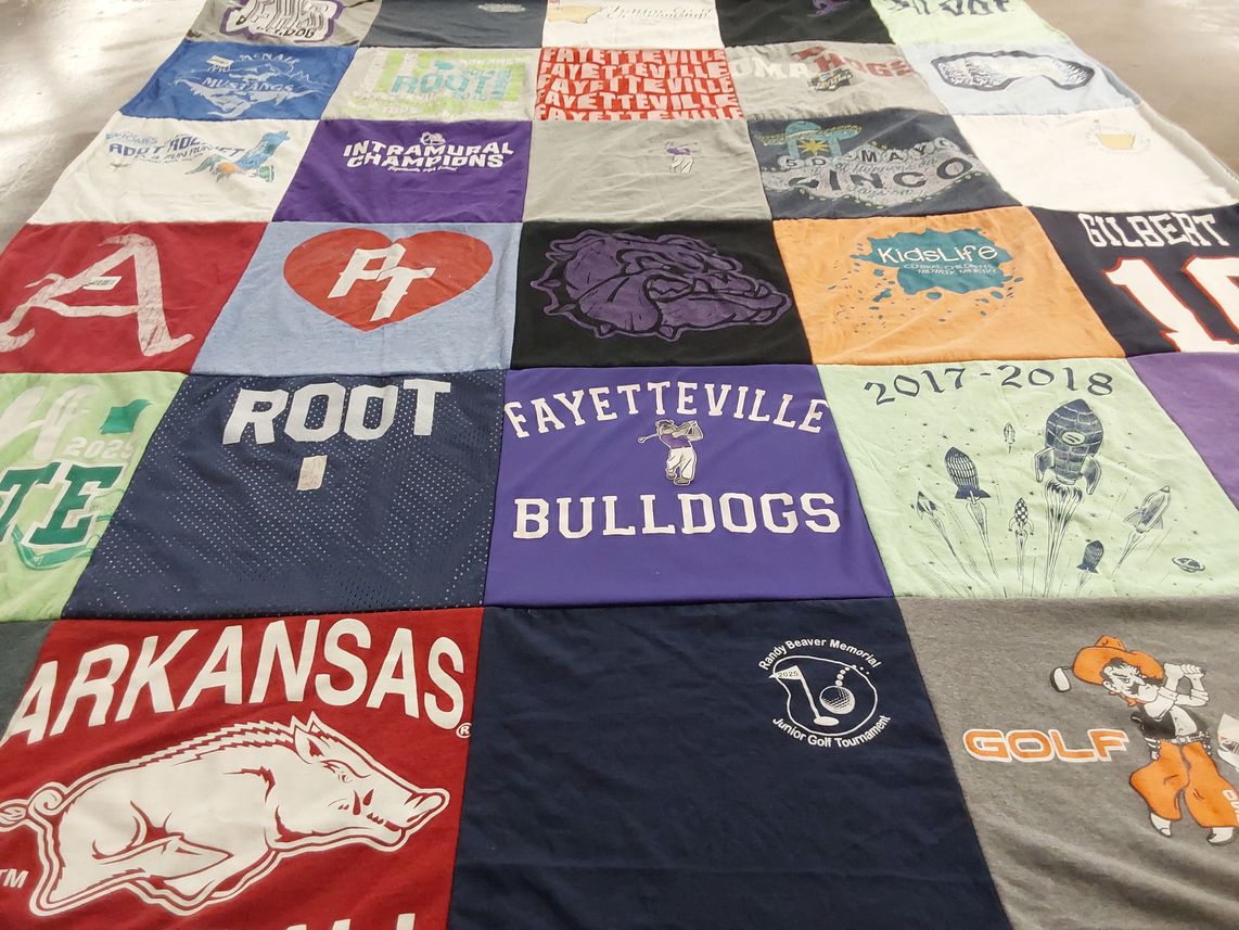 T-shirt quilt featuring fayetteville bulldogs, arkansas razorbacks by Courtney from AR