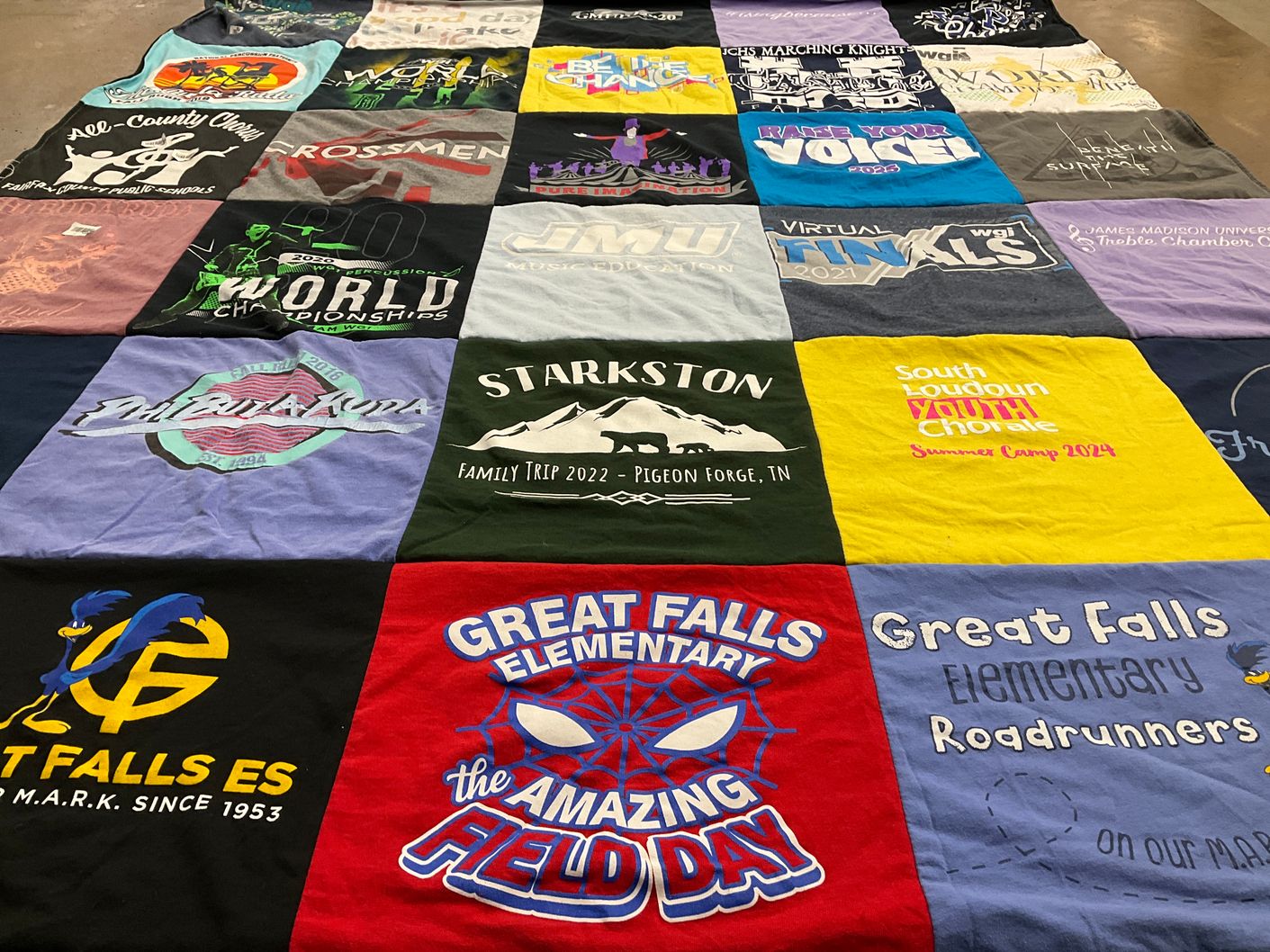 T-shirt quilt from great falls elementary school, james madison university by Adam from VA