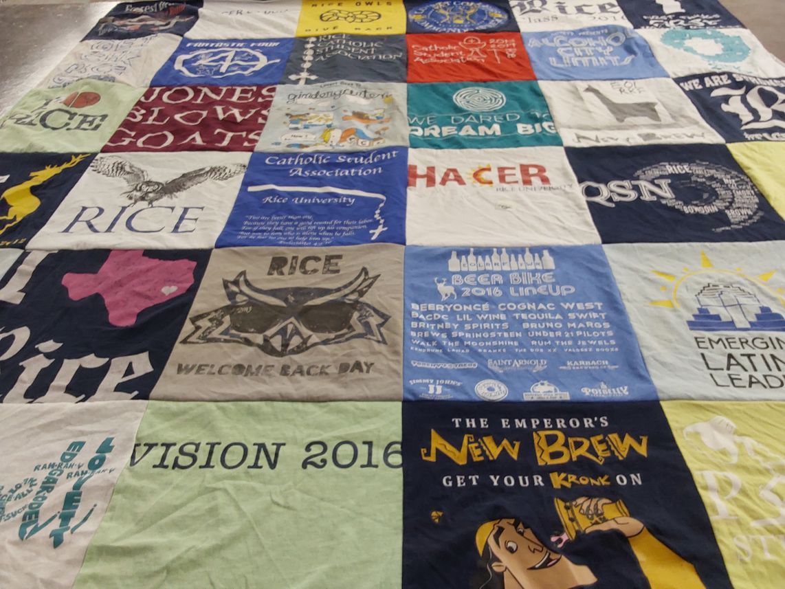 T-shirt quilt from rice university by Myrna from TX